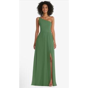 NWT! After Six 1555 One Shoulder Chiffon Maxi Dress Vineyard Green 8